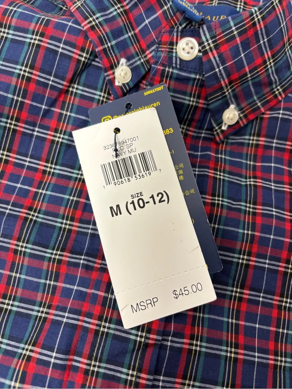 Ralph Lauren BOY Red & Blue Plaid Button-Down Shirt Size M (10-12)